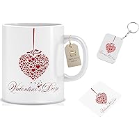 Valentine's Day Gift Printed Ceramic Mug and Keychain and Tea Coaster Combo || Pack of 3 (Coffee Mug, Keychain, Teacoaster) Best Valentine Gift for loving One || Special Mockup STYLE-29