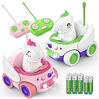 2 Pack Unicorn Remote Control Car for Toddler, Unicorns Gifts for Girls and Boys, Car Toys for Kids with LED Lights and Music, Christmas Birthday Gifts for Baby 2 3 4 5 Year Old