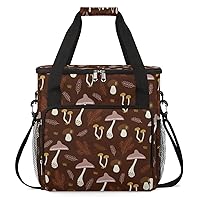 Autumn Mushrooms Fir Branches Brown Coffee Maker Carrying Bag Compatible with Single Serve Coffee Brewer Travel Bag Waterproof Portable Storage Toto Bag with Pockets for Travel, Camp, Trip