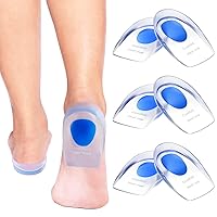 3 Pair Gel Heel Cups Plantar Fasciitis Inserts - Silicone Gel Heel Pads for Heel Pain, Bone Spur & Achilles Pain, Gel Heel Cushions and Cups, Pad & Shock Absorbing Support