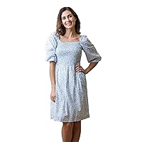 Hope & Henry Women's Organic Cotton Bubble Sleeve Smocked Bodice Dress