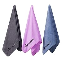 Microfiber Gym Towels for Exercise Fitness, Sports, Workout, 380-GSM 15-Inch x 31-Inch Bath Towels (3 Pack, Grey+Blue+Purple)