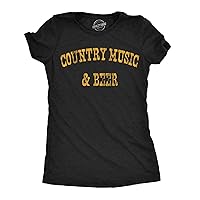 Womens Country Music and Beer Funny T Shirt Sarcastic Graphic Tee for Ladies