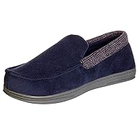 isotoner Men's Microterry and Waffle Travis Moccasin Slippers With Memory Foam Insole and Durable Rubber Outsole