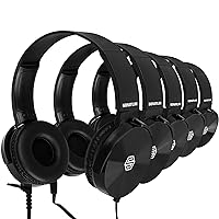 Classroom Headphones Bulk 5 Pack, Student On Ear Color Varieties, Comfy Swivel Earphones for Library, School, Airplane, Kids, for Online Learning and Travel, Noise Stereo Sound 3.5mm Jack (Black)