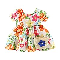 Toddler Girls Short Sleeve Floral Prints Ruffles Princess Dress Dance Party Dresses Clothes Party Dress for