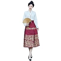Women's Chinese Horse Face Skirt Seft Tie Pleated Floal Print Elegant Vintage Long Swing Maxi Jacquard Skirt Outfit