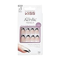 KISS Salon Acrylic French, Press-On Nails, Nail glue included, Flame', Dark Black, Short Size, Coffin Shape, Includes 28 Nails, 2G Glue, 1 Manicure Stick, 1 Mini File