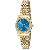 Women's Petite 14K Gold Plated Wrist Watch with Fluted Bezel & Bracelet
