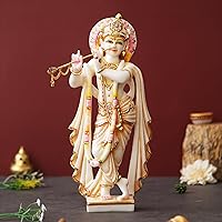 Large Size Standing Lord Shri Krishna Playing Flute Idol God Kanhaiyya Murti For Pooja Kanha Sculpture Govind Figurine Decorative Showpiece for Home Office Table Deck Decor and Gifting Purpose