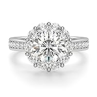 Siyaa Gems 6 CT Round Moissanite Engagement Ring Wedding Eternity Band Vintage Solitaire Halo Silver Jewelry Anniversary Promise Vintage Ring Gift