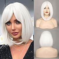 MORICA White Bob Wigs for Women Short Bob Wig with Bangs 14 inch Straight Wigs Soft Synthetic Full Wigs for Daily Party