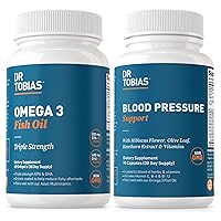 Dr. Tobias Omega 3 Fish Oil & Blood Pressure Support Supplements for Heart, Brain, Immune, Circulatory Health, with Vitamin C, B6, B12, Niacin, Folate & Herbs