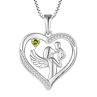FJ Heart Mum Necklace 925 Sterling Silver Mother and Child Love Pendant Necklace Guardian Angel Necklace with Birthstone Cubic Zirconia Jewellery Gifts for Women Mother Daughter