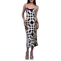 BruceGlen Womens Printed Silk Slip Dress, Racer Print, Medium