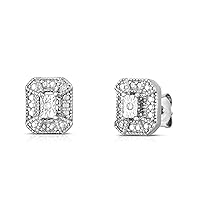Natalia Drake Small Rectangular Antique Style Diamond Accent Stud Earrings for Women in Rhodium Plated 925 Sterling Silver