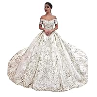 Lace up Corset Wedding Dresses for Bride 2022 Sequins V-Neck Princess Bridal Ball Gowns Train