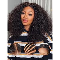 Beauty Forever 7X5 Bye Bye Knots Wear and Go Kinky Curly Wigs Precut Lace Front Wig Human Hair Glueless Wig,Put on and Go Beginner Wigs 150% Density Natural Color 24 Inch