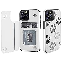 Dog Paw Print Black White Flip Wallet Case Compatible with iPhone 12 Pro Cute Phone Case Cover with Card Holder