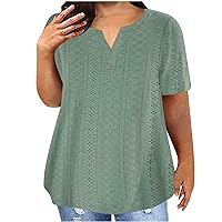 Plus Size Tops for Women Short Sleeve Summer Pullover Color Block Crewneck/V Neck Tee Tunic Loose Fit Tshirts XL-5XL