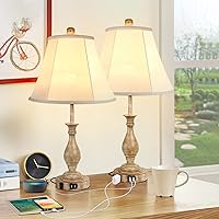 Farmhouse Table Lamp Touch Control 3-Way Dimmable Table Lamp, Modern Nightstand Lamp with 2 USB Port Bedside Desk Lamp with Fabric Shade for Living Room Bedroom Hotel (Pack-02)