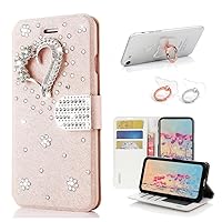 STENES Bling Wallet Case Compatible with Samsung Galaxy S9 - Stylish - 3D Handmade Pretty Heart Design Leather Cover Case with Ring Stand Holder [2 Pack] - Pink