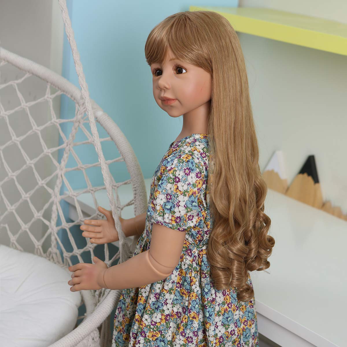 Gaozhi 48 inches Realistic Huge Toddler Reborn Dolls Standing Girl Long Blonde Hair Full Body Silicone Child Mannequin Stand Life Like Doll Girl Model Ball Jointed Doll