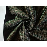Silk Brocade Fabric Black,Golden Dark Brown & Green Color 44