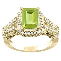 14K White/Yellow/Rose Gold Natural Peridot Ring Octagon 8x6mm Diamond Accent, sizes 5-10