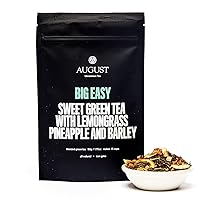 August Uncommon Loose Leaf Tea – Big Easy – Pineapple Barley Lemongrass Green Tea – Hot & Iced Tea – Natural – 1.8 oz Bag (50g) makes 15-30 Cups