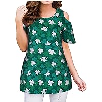 Women Cold Shoulder Sunflower Print Tunic Shirts Summer Crewneck Short Sleeve Tops Fashion Loose Swing T-Shirts