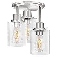 Semi Flush Mount Ceiling Light, 3-Light Close to Ceiling Light Fixtures, Brushed Nickel Finish Kitchen Light Fixture with Clear Seeded Glass Shade Patriot Lighting for Stairs Porch Hallway Entryway