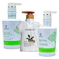 Xiaomoxuan Self-Care Beauty Set with Tea Tree Shampoo for Dry Scalp Treatment with Natural Body Wash and Collagen Hair Mask for Dry Damaged Hair Bundle