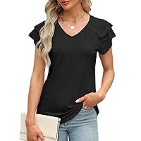 Womens Tops Summer Lace Ruffle Short Sleeve V Neck T Shirts Loose Fit Fashion 2024 S-3XL