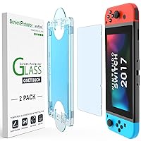 amFilm OneTouch Screen Protector Designed for Nintendo Switch 2017 - With Auto Alignment Kit, Bubble Free, Glass, 2 Pack