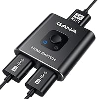 HDMI Switch 4k@60hz Splitter, GANA Aluminum Bidirectional HDMI Switcher 2 in 1 Out, Manual HDMI Hub Supports HD Compatible with Xbox PS5/4/3 Blu-Ray Player Fire Stick Roku