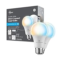 GE CYNC Smart LED Light Bulbs, Tunable White, Bluetooth and Wi-Fi, Works with Alexa and Google, A19 (2 Pack)