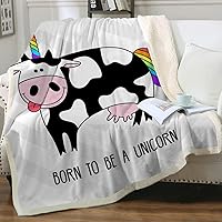 Sleepwish Sherpa Fleece Blanket Cartoon Cow Pattern Throws Cute Farm Animals Blanket Warm and Plush Throw Blanket for Bed Sofa Travel Couch,Unicorn Cow,Twin (60