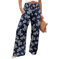 Angerella Womens Elastic High Waisted Palazzo Pants Casual Wide Leg Long Lounge Pant Trousers with Pocket