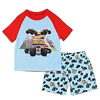 INTIMO Hot Wheels Toddler Boy's Monster Trucks Toys Tossed Print Sleep Pajama Set Short