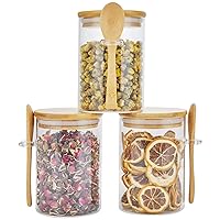 3 Pack Glass Containers Jars with Bamboo Airtight Lid and Spoon, 15Oz Glass Food Storage Canisters, Kitchen Organization Jar Set for Coffee Beans, Tea, Flour, Salt, Nuts, Candy, Cookie and More
