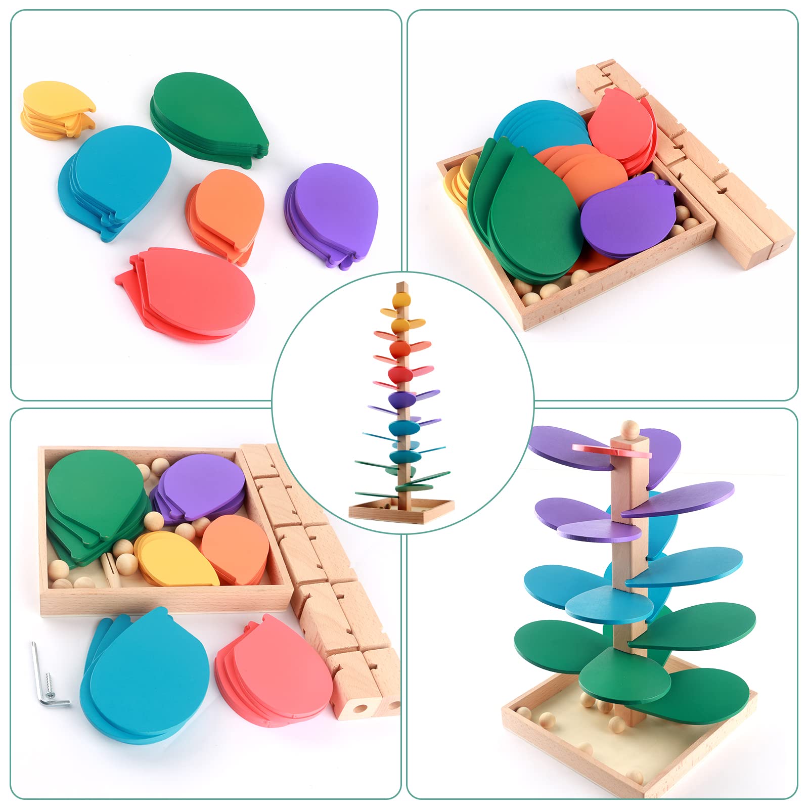 Wooden Colorful Music Tree Games, Rainbow Musical Tree Kit, Educational Toy Blocks Bright Color Toys Track Rolling Tree Party Accessories for Party Birthday