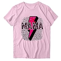 Mama Letter Shirt Women Mother's Day Casual Tee Tops Funny Leopard Lightning Print T-Shirts 2024 Short Sleeve Blouse