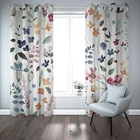 Floral Blackout Curtain 84 Inches Long, Watercolour Colorful Plant Leaf Flower Design Thermal Insulated Light Blocking Drapes Sound Proof Darkeing Curtains for Bedroom Living Room Decor 52 x 84 inch