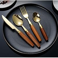 72-Piece Wood Silverware Cutlery Set for 18,Quality Gold Stainless Steel Cutlery Set with Wooden Handle, Modern Tableware Cutlery Set for Home Restaurant Hotel Family Gatherings Mirror Finish