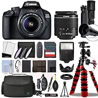 Canon EOS 4000D / Rebel T100 Digital SLR Camera Body with Canon EF-S 18-55mm f/3.5-5.6 Lens & 500mm Telephoto DSLR Kit 64GB Card Complete Accessory Bundle + Flash & More- International Model (Renewed)