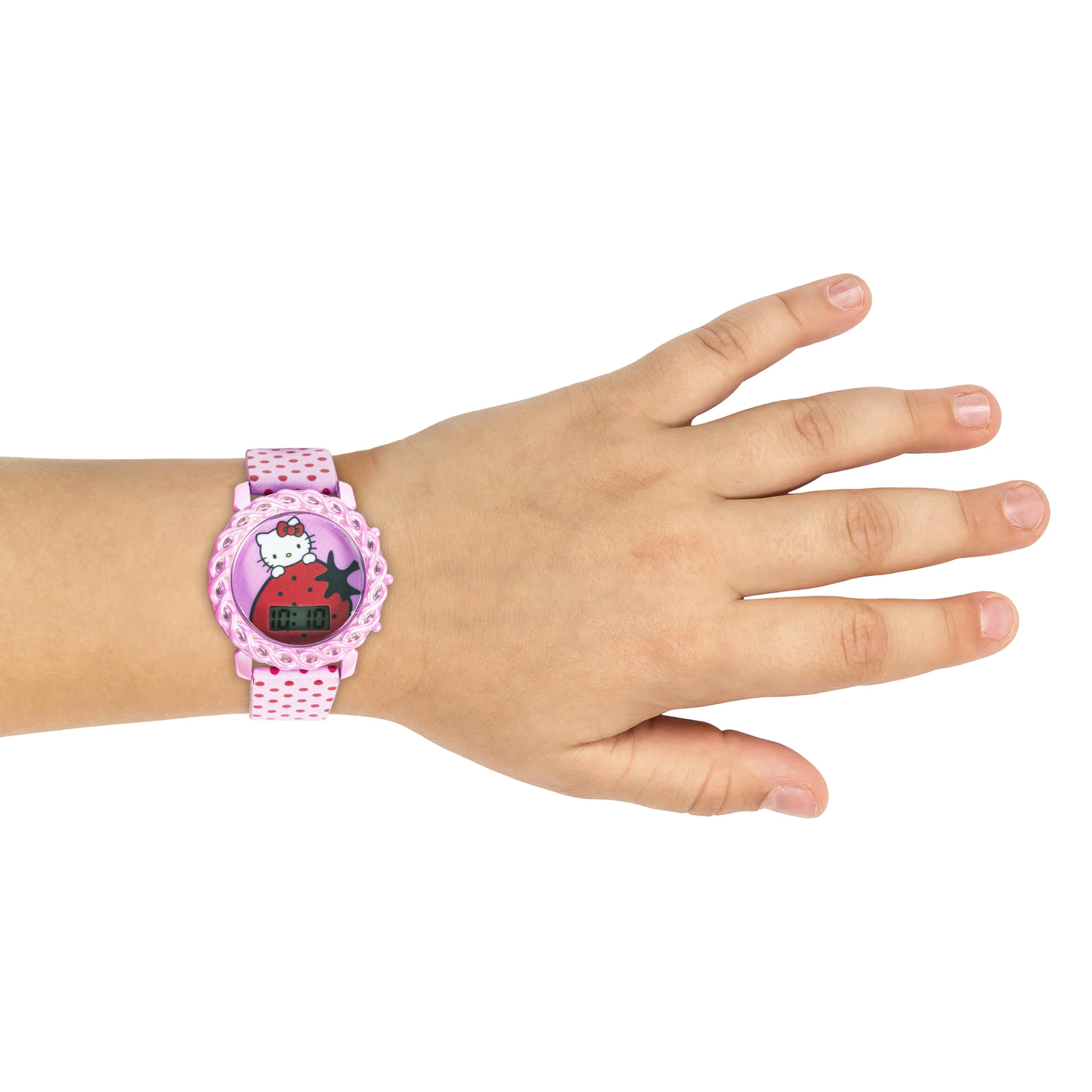 Accutime Hello Kitty Digital LCD Quartz Light Up Kids Pink Watch for Girls with Polka Dot Print Band Strap (Model: HK4190AZ)