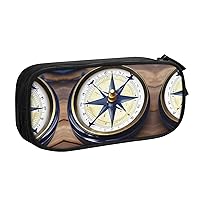 Sail Boat Nautical Compass Print Large Pencil Case Pouch With Zipper,Adults Office Stationery Travel Makeup Bag