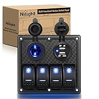 Nilight - 90107D 4 Gang Rocker Switch Panel Waterproof Pre-wired Switch Panel with USB Charger & Power Socket and Fuse DC 12V 24V Rocker Switch Panel for Car Rv Vehicles Trucks,2 Years Warranty