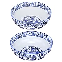 Kichvoe 2PCS Blue And White Porcelain Bowls Asian Noodle Bowls Chinese Soup Bowls Kitchen Serving Bowl For Home Restaurant- 7 and 8 Inch